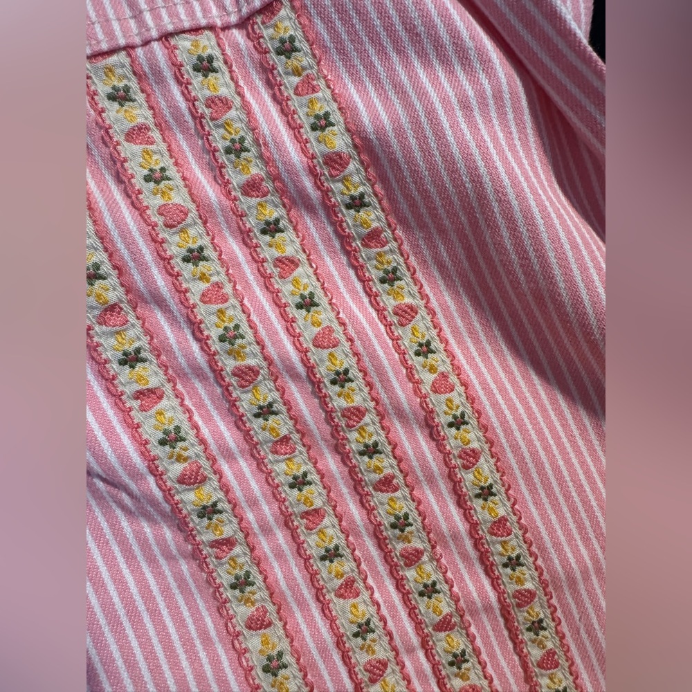 NEW Pol Double Gauze Lace Floral Trim Buckle Back Pants Drawstring Pink Stripe - Picture 3 of 12